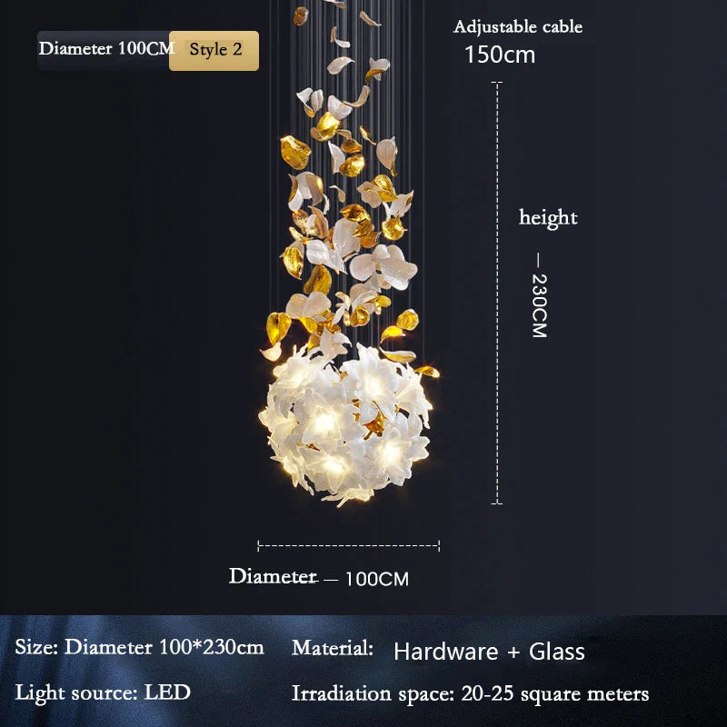 Suspension Artistique Élégante en Métal et Fleurs de Jade Imitation-LUMICONCEPT