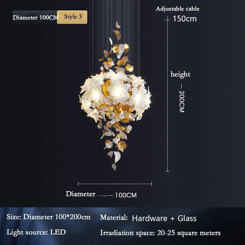 Suspension Artistique Élégante en Métal et Fleurs de Jade Imitation-LUMICONCEPT