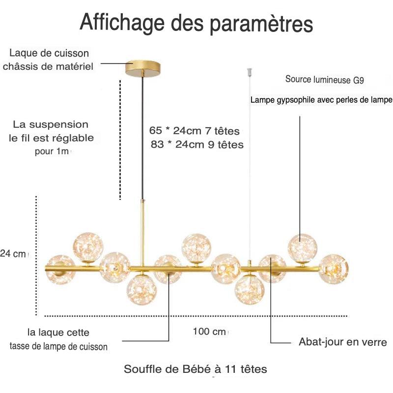 Suspension Contemporaine Éclatante en Fer et Verre - Élégance Luxe avec 7 à 11 Têtes-LUMICONCEPT