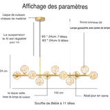 Suspension Contemporaine Éclatante en Fer et Verre - Élégance Luxe avec 7 à 11 Têtes-LUMICONCEPT