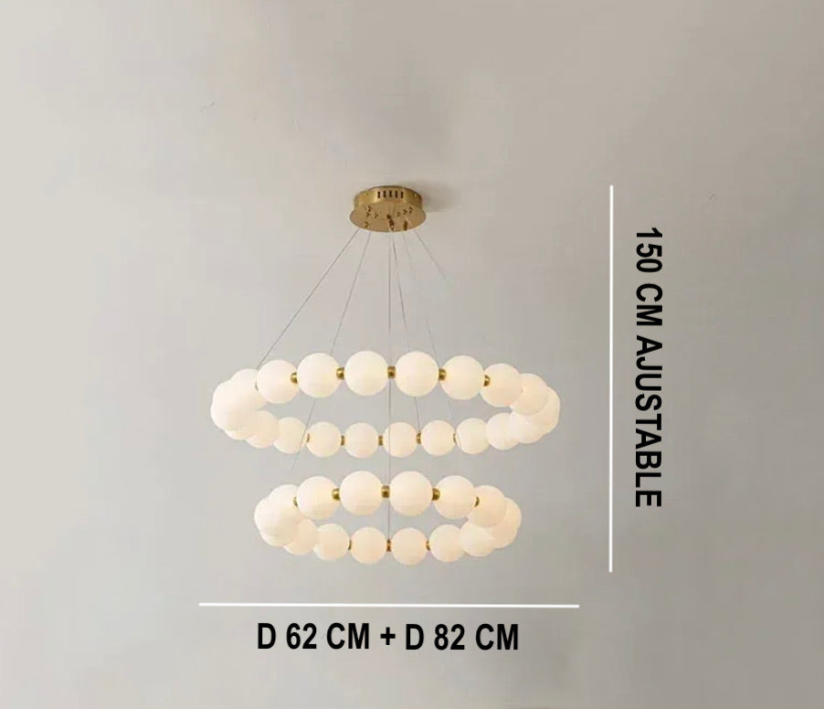 Suspension Design Élégante avec Sphères Opalines et Éclairage Modulaire-LUMICONCEPT