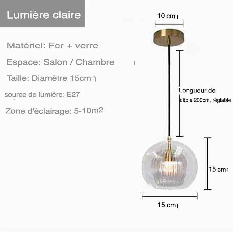 Suspension Élégante en Verre Transparent avec Accents Dorés-LUMICONCEPT