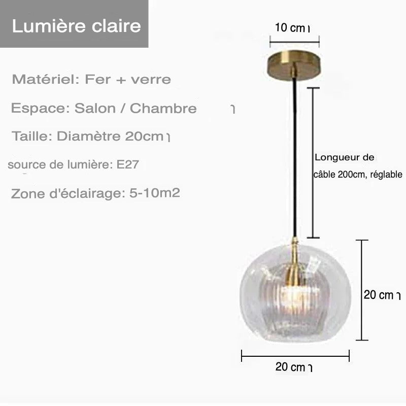 Suspension Élégante en Verre Transparent avec Accents Dorés-LUMICONCEPT