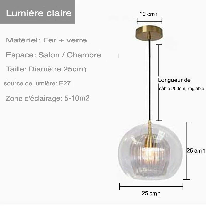 Suspension Élégante en Verre Transparent avec Accents Dorés-LUMICONCEPT