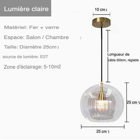 Suspension Élégante en Verre Transparent avec Accents Dorés-LUMICONCEPT