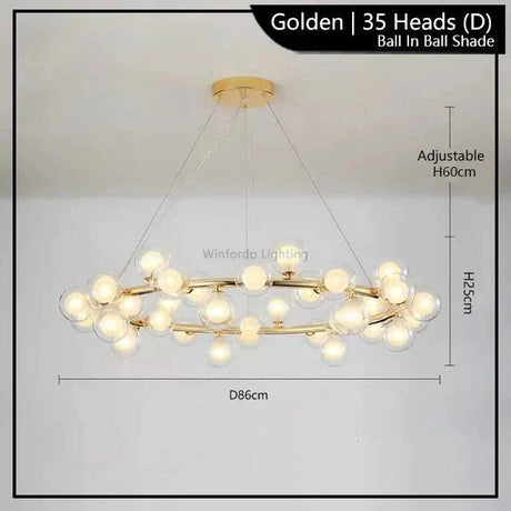 Suspension LED Éclairante avec Boules Opaques et Structure en Métal Doré-LUMICONCEPT