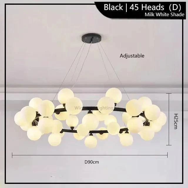 Suspension LED Éclairante avec Boules Opaques et Structure en Métal Doré-LUMICONCEPT