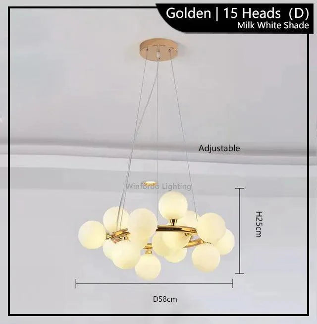 Suspension LED Éclairante avec Boules Opaques et Structure en Métal Doré-LUMICONCEPT