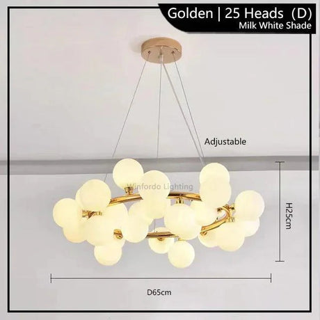 Suspension LED Éclairante avec Boules Opaques et Structure en Métal Doré-LUMICONCEPT