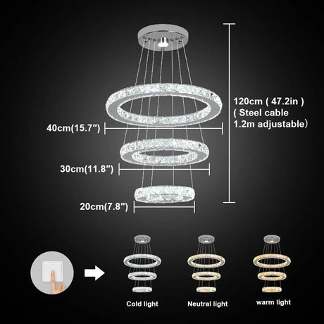 Suspension LED Luxe en Cristal Clair avec Télécommande et Variété de Lumière-LUMICONCEPT