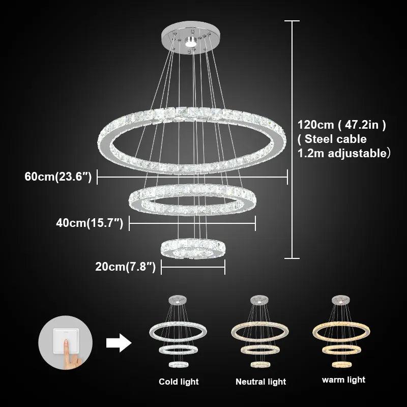 Suspension LED Luxe en Cristal Clair avec Télécommande et Variété de Lumière-LUMICONCEPT