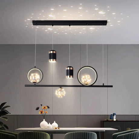 Suspension Moderne Ajustable avec Anneaux Dorés et Éclairage LED Variable-LUMICONCEPT