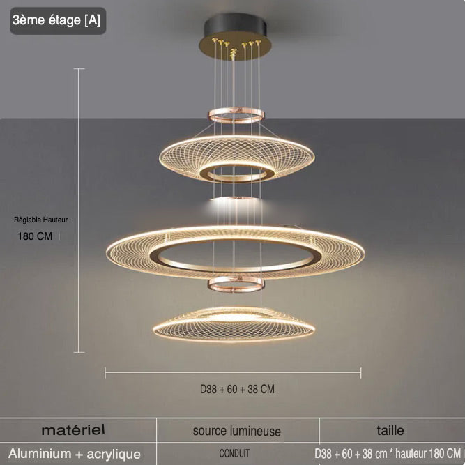 Suspension Moderne en Aluminium Doré avec Éclairage LED Trichromatique et Options de Personnalisation-LUMICONCEPT