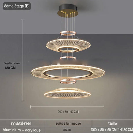 Suspension Moderne en Aluminium Doré avec Éclairage LED Trichromatique et Options de Personnalisation-LUMICONCEPT