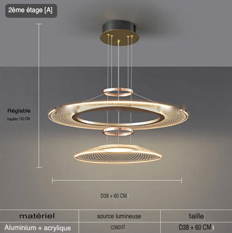 Suspension Moderne en Aluminium Doré avec Éclairage LED Trichromatique et Options de Personnalisation-LUMICONCEPT