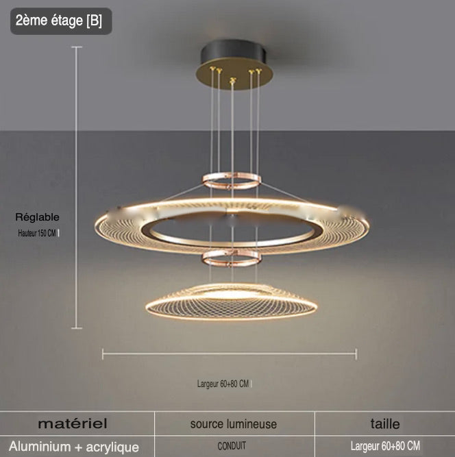 Suspension Moderne en Aluminium Doré avec Éclairage LED Trichromatique et Options de Personnalisation-LUMICONCEPT