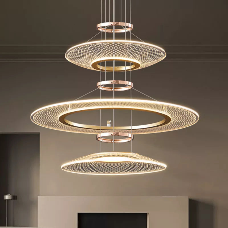 Suspension Moderne en Aluminium Doré avec Éclairage LED Trichromatique et Options de Personnalisation-LUMICONCEPT