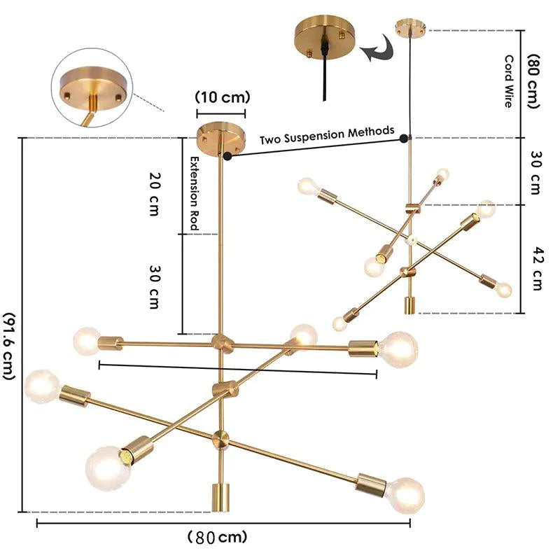 Suspension Multi-Branches en Laiton avec Ampoules Exposées - Élégance Moderne en Fer et Verre-LUMICONCEPT